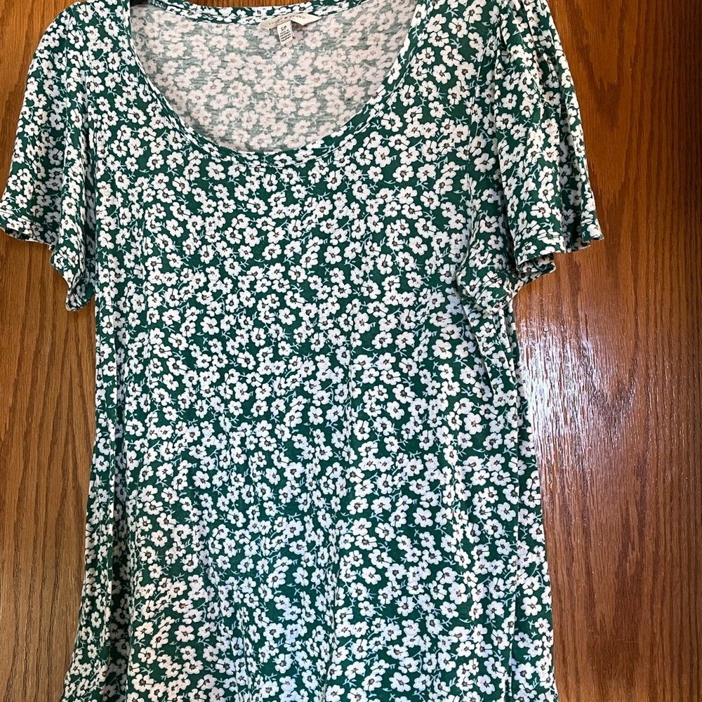 Lucky Brand Green Floral Short Sleeve Top